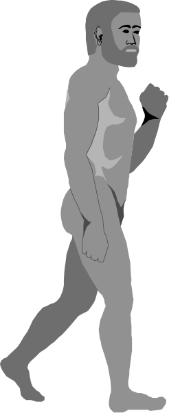 The black and white silhouette of a man walking away from us with his head turned to look back over shoulder.