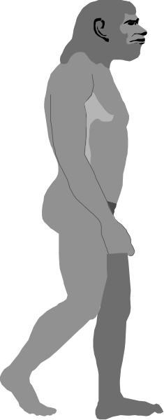 The image shows a black and white line drawing of an animated character resembling Bigfoot walking on two legs with its arms outstretched in front of it against a gray background.