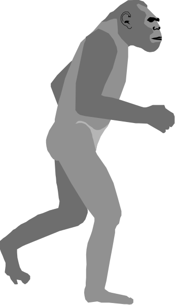 The image shows a black and white silhouette of an animated gorilla running on its hind legs with two arms outstretched for balance in front of it.