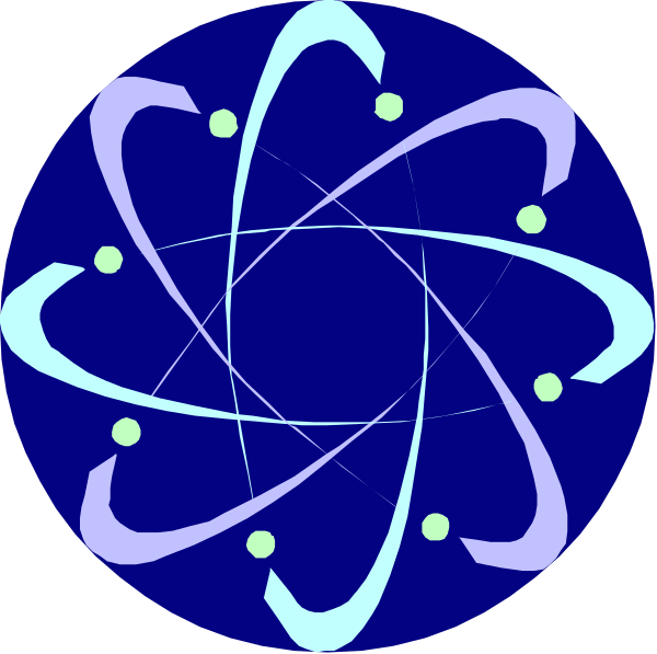 The image shows a stylized blue atom with white lines connecting it to other atoms that form an intricate network of atomic structures against a dark background.