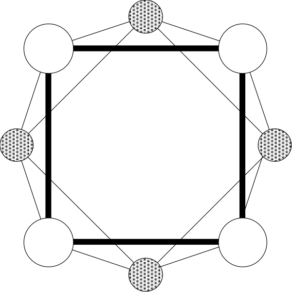 The black and white image shows a pattern of dots arranged around an empty center with no discernible object or action depicted in it.