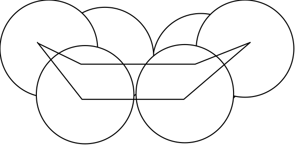 The image shows a collection of white circles arranged to form an abstract pattern against a dark background.