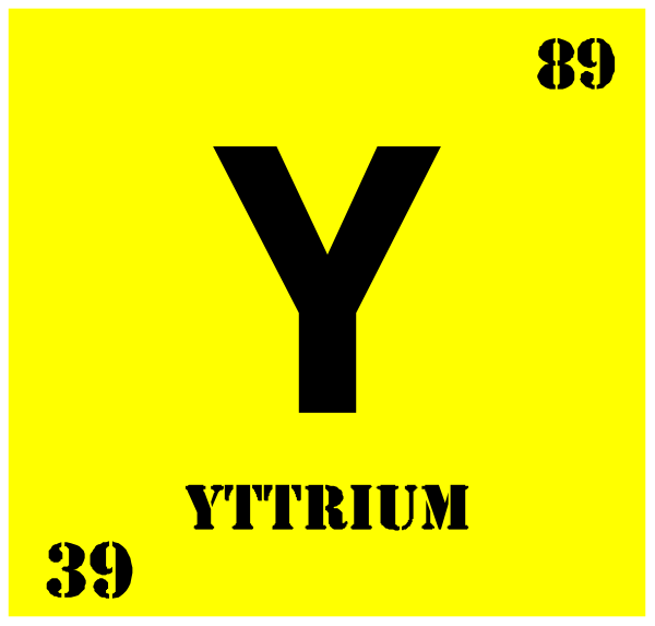 The atomic symbol for yttrium on a periodic table background with "Yttrium" written above it.