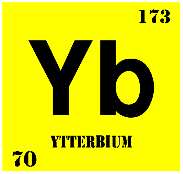 The atomic symbol for yttrium on a periodic table with its number 70 written above it.