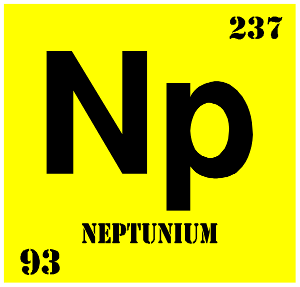 The image shows a periodic table with elements Neptunium (Np) highlighted at position 93 on it. There is also an element symbol for Nitrogen (N). Both symbols have atomic numbers and names written next to them, indicating their positions in the chart. Additionally, there are two other images of chemical formulas: one showing a molecule with three oxygen atoms bonded together as O2, which represents molecular oxygen; and another depicting an atom labeled "Neon" (N) surrounded by eight electrons arranged around it to represent neon gas in its