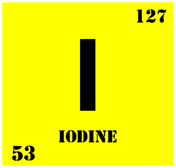 The image shows a periodic table with elements numbered from 1 to 53; element "Hodine" is highlighted in yellow at position #62 on the chart. There's also an atomic symbol for Hydrogen (#) and its name, which translates as 'hydride,' written above it. The background of this table appears black with a white border framing all elements within their respective boxes.