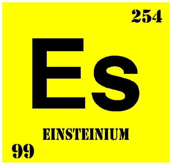 The atomic symbol for element number 92 on a yellow background with black text reading "Einsteinium".