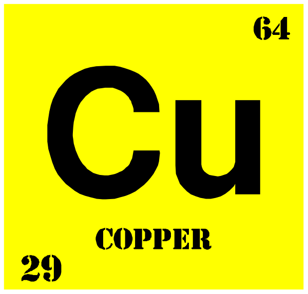 The periodic table element symbol for copper with a yellow background on top of it is shown above another sign that says "COPPER" in black letters below an atomic number 29. Below this combination there's a watermark text reading "Cu". This image appears to be part of the periodic table and represents Copper, which has symbol Cu with its name written underneath on top of it is shown above another sign that says "COPPER" in black letters below an atomic number 29. Below this combination there's a watermark text reading "Cu". This