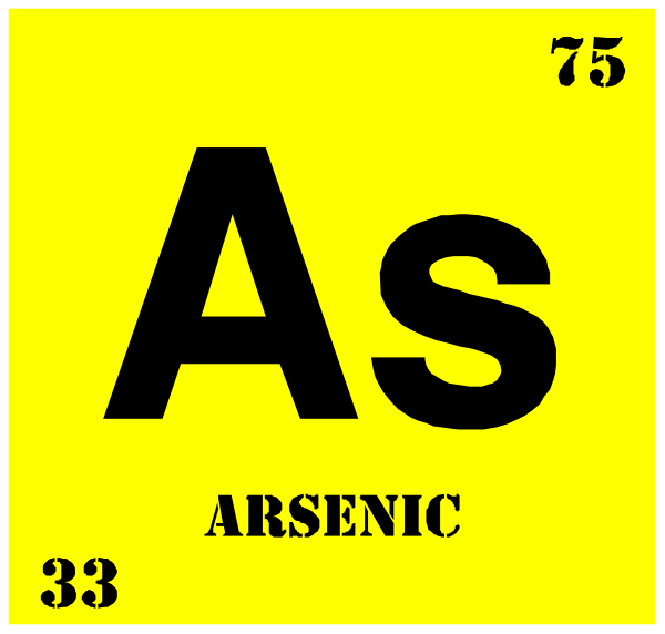 The periodic table with atomic number of arsenic highlighted as 33.