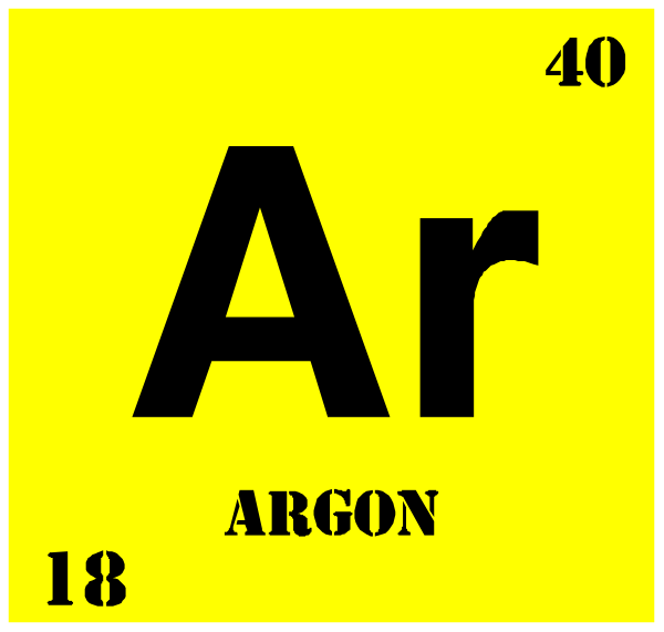 The periodic table with elements Aragon (Ar) highlighted on a yellow background.