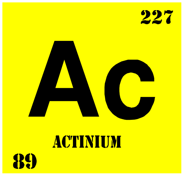 The atomic symbol for actinium on a periodic table background with an element number 89 above it.