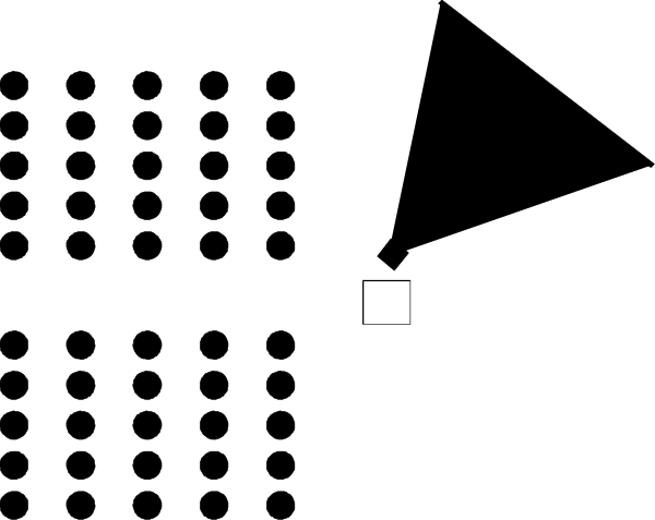 The image shows a black line with two white rectangles on either side of it against a gray background.