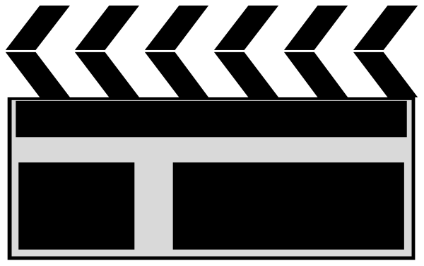 The image shows a black and white film clapperboard with text on it that reads "CLAPPERBOARD."