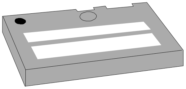 The black and white illustration shows a smartphone lying on its side with two buttons visible at top left corner of screen; next to it is an open laptop displaying what appears to be a spreadsheet application, also in grayscale.