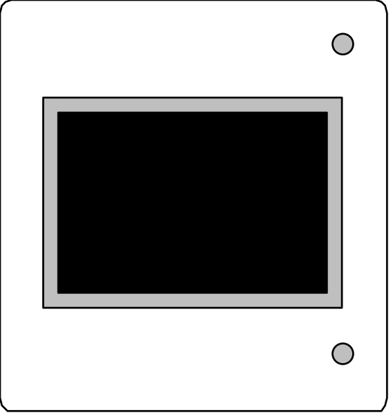 The images show a black square on top of another white rectangle with rounded corners against two different backgrounds: left - plain dark grey; right - light brown wood grain texture.