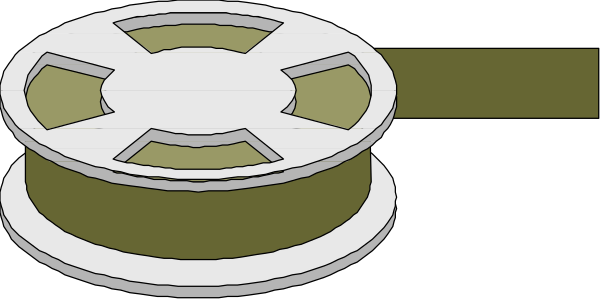The image shows two spools of thread with a needle between them against a gray background.