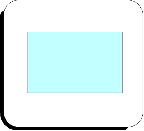 The image shows a simple graphic of an electronic device with a blue screen on it against a white background.