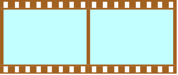 The image shows a film strip with four frames of varying lengths against an aqua background; there is no text present within this clip-art illustration.