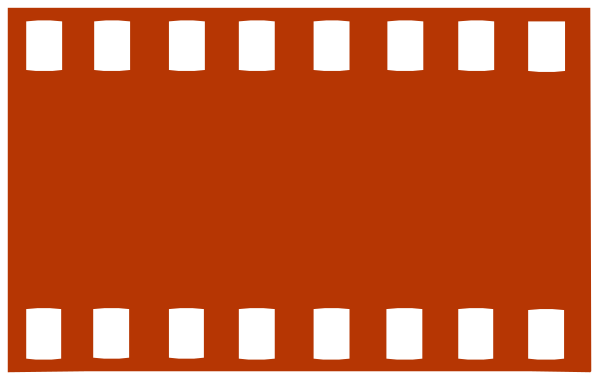 The image shows a red film strip with black borders on it against a gray background.