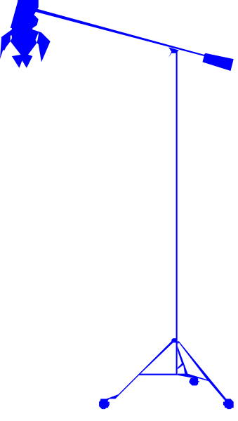 The image shows a blue silhouette of an easel with no artwork on it against a gray background.