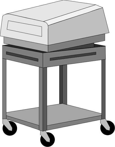 The black and white illustration shows a cart with two shelves on top of each other; it appears to be an image from clip-art rather than real life photography.