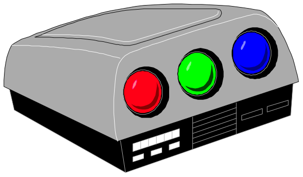 The image shows a toy car with three colored lights on top: red, green, blue; it is placed against a black background.