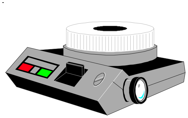 The black and white illustration shows a camera with an attached lens on top of it against a dark background.