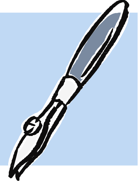 The image shows a knife with an open blade on top of a blue surface against a white background.