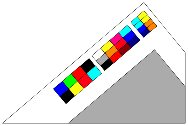 The image shows a computer keyboard with various colored keys on it against an abstract background that appears to be made up of geometric shapes in shades of gray and black.