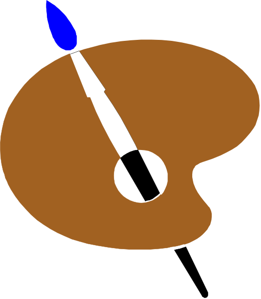 The image shows a stylized illustration of an artist's palette with paintbrushes on it next to what appears to be a candle holder that has one lit blue flame atop it.