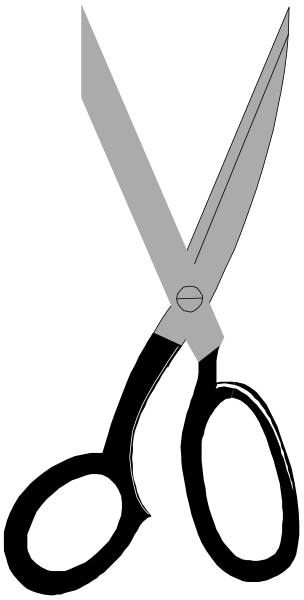 The image shows a pair of scissors with black handles against a dark background on the left side.