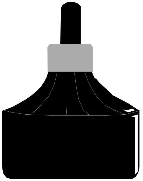 The black and white photo shows a simple line drawing of an object that resembles a satellite dish with two antennas on top against a dark background.