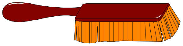 The image shows a red broom with an orange handle against a gray background.