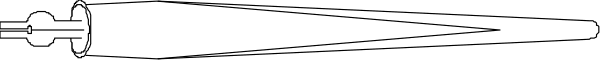 The image shows a black and white photo of an object that appears to be a long cylindrical item with two protrusions on one end, possibly some kind of tool or device, against a gray background.