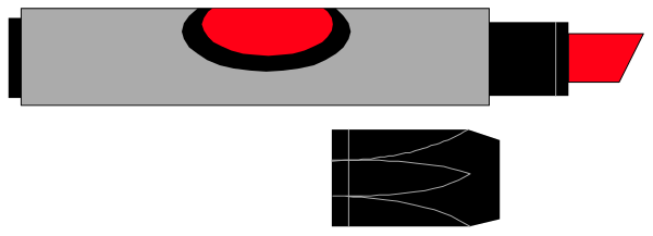 The image shows a pixelated representation of an alien with red eyes on its face next to what appears to be a small spaceship in space.