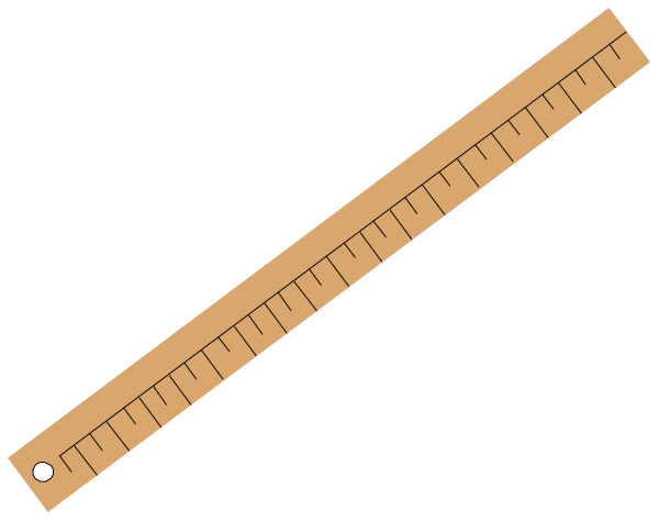 The image shows a ruler with measurements on it placed next to an object that appears to be a piece of paper measuring 10 inches in length. There is no text present within this small clip-art image, and there's only one item visible which seems like a simple representation or icon for the measurement tool rather than its actual physical form. The ruler has markings indicating measurements from zero up to ten units along both sides of it.