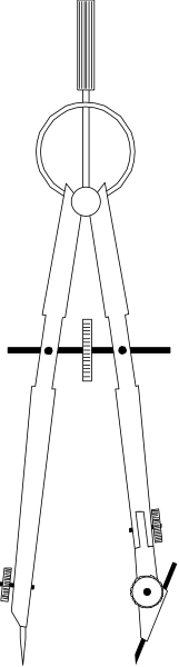 The image shows a ruler with measurements on it placed next to an object that resembles a compass set up for drawing circles in drafting mode.