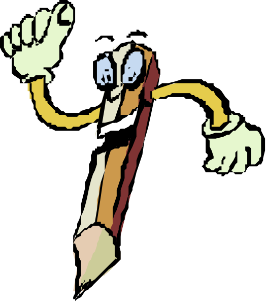 The image shows a cartoon character that resembles an anthropomorphic pencil with arms outstretched as if running on what appears to be black background.