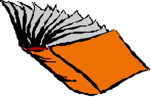 The image shows a book with an open page that has text on it; however, due to its small size and low resolution in this clip-art format, specific details about the content of the pages cannot be discerned accurately.