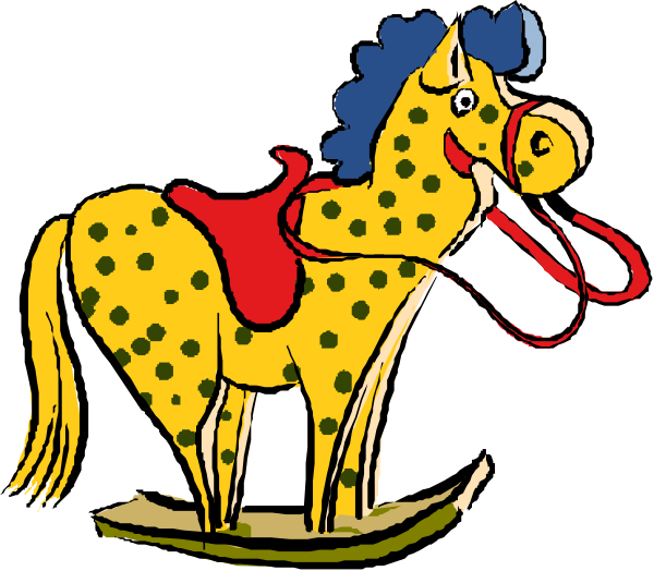 The image shows a cartoon of an animated horse pulling a wagon with polka dots on it through what appears to be a stylized landscape featuring trees in red and blue hues against a black background, suggesting that this is likely meant for coloring purposes rather than depicting real objects or scenes.