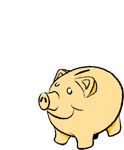The image shows a cartoon pig with eyes inside its ears standing on two legs against a black background; it is smiling at something off-frame to the right of itself.