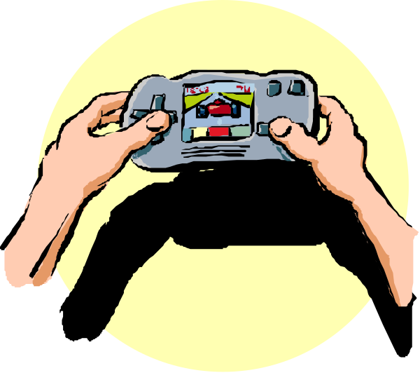 The cartoon shows a hand holding up an open Nintendo Wii game controller with its screen displaying what appears to be a video of another person playing on their own console in front of them.