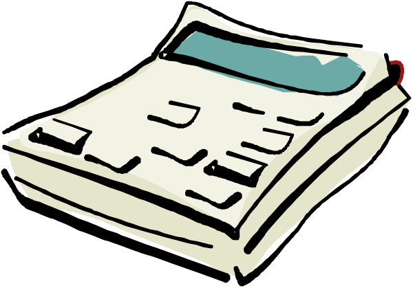 The illustration shows a newspaper with an open page next to it on what appears to be a tabletop surface.