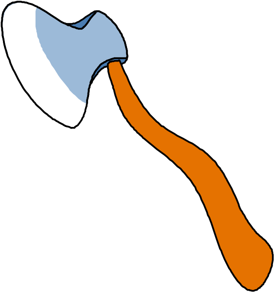 The image shows a cartoon axe with an orange handle leaning against what appears to be a wall on its side.