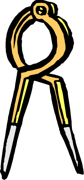 The image shows a cartoon of an architect's T square with two parallel lines on top forming a cross shape at their intersection point where there is also a small circle representing a compass rose.