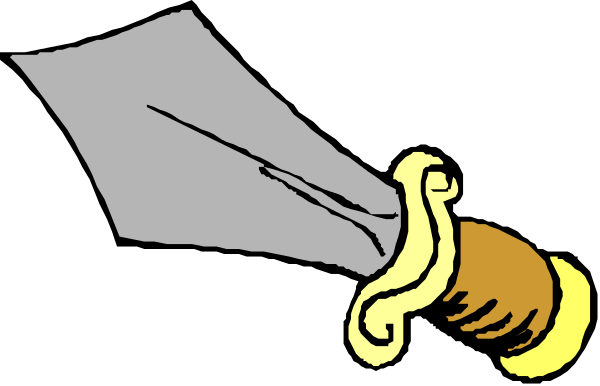 The black and white illustration shows a sword with an intricate design on its hilt being held by someone's hand in front of them against their chest area; there is no visible face to identify gender, age, race, etc., but it appears that only one person or entity holds the weapon.