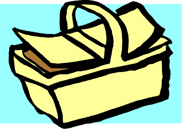 The image shows a yellow handbag with two handles on top of it against a blue background.
