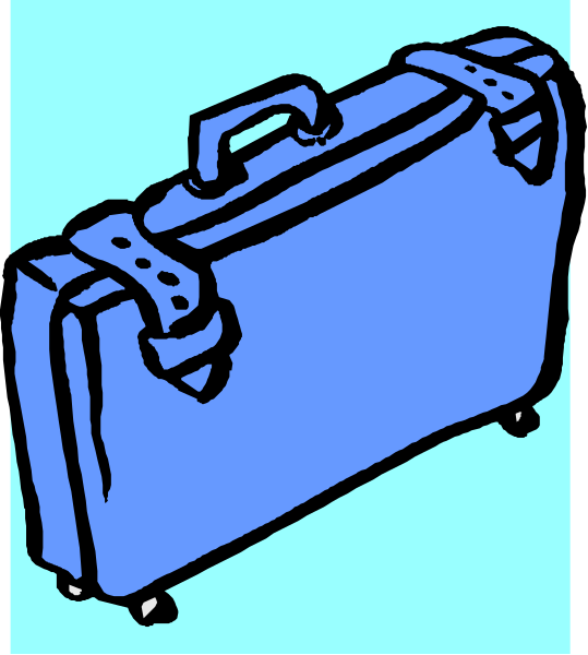 The image shows a blue suitcase with handles on top of it against an unseen background.