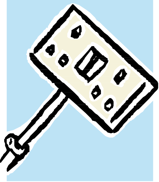 The image shows a black smartphone with white text on it being held by an unseen hand against a blue background; there is no other significant content in this small clip-art illustration.