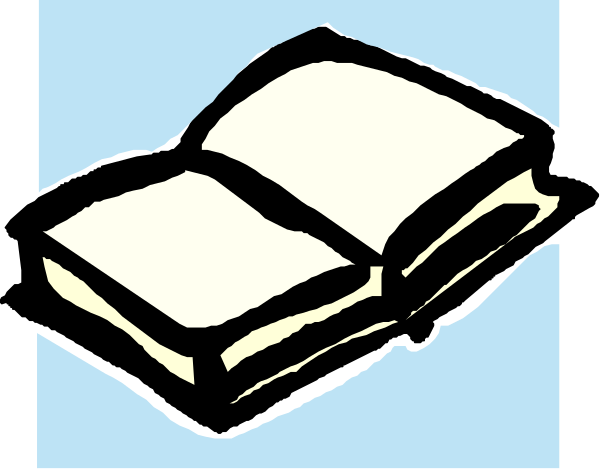 The image shows a book with its pages open to reveal blank white paper inside, set against an unseen background that is blue in color.